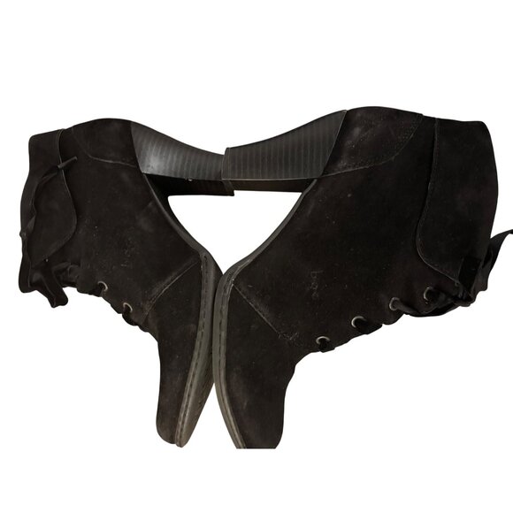 Black Lace-Up Heeled Ankle Suede Boots By B.O.C. Womens Size 8 - Picture 14 of 15